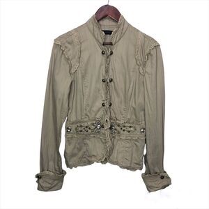 Vero Moda Tan Beaded Lace Blazer Medium Neutral Minimalist 100% Cotton